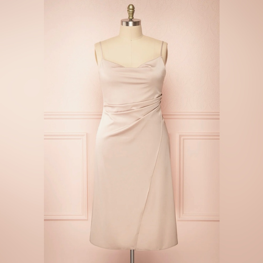 Champagne Cowl Neck Satin Slip Dress